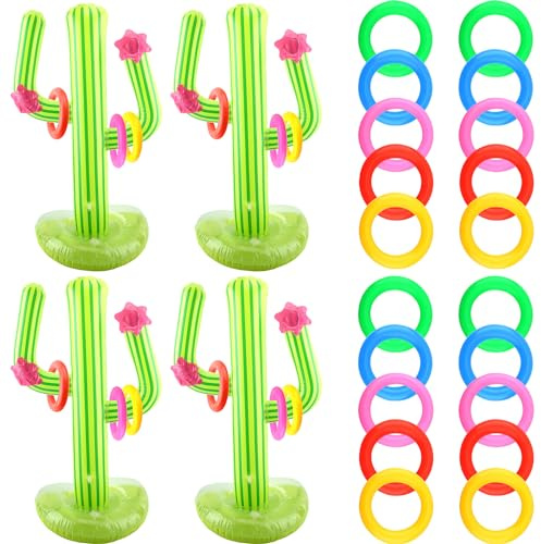 Cotiny 4 Pack Inflatable Cactus Ring Toss Games 68 cm Large Giant Blow Up Inflatable Cactus Games for Pool Parties Mexican Taco Party Supplies Decorations