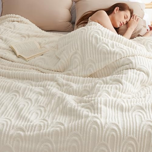 BEDSURE Kuscheldecke Flauschig Decke Fleecedecke – Weiche Warme Grobe Korddecke Gemütlicher Sofadecke XXL, Kuscheldecke Große, Kokosnuss-Milch, 240 x 220 cm