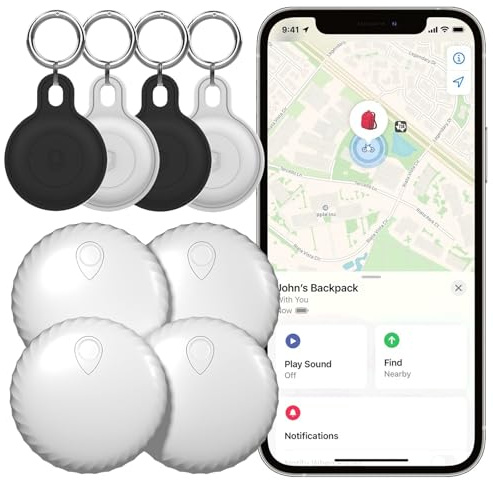 FinderTag Airtag Alternative, Schlüsselfinder 4 Pack, GPS Tracker Ortungsgerät Kompatible mit FindMy (iOS Nur), Smart Finder für Katze, Hund, Collar, Gepäck, Koffer, IP67 Wasserdicht