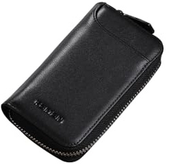 PORRASSO Etuis Porte Clés Véritable Cuir Pochette Porte Cles Voiture Clé Cas Porte-Monnaie Portable Key Case avec 6 Crochet Clip pour Hommes Noir A