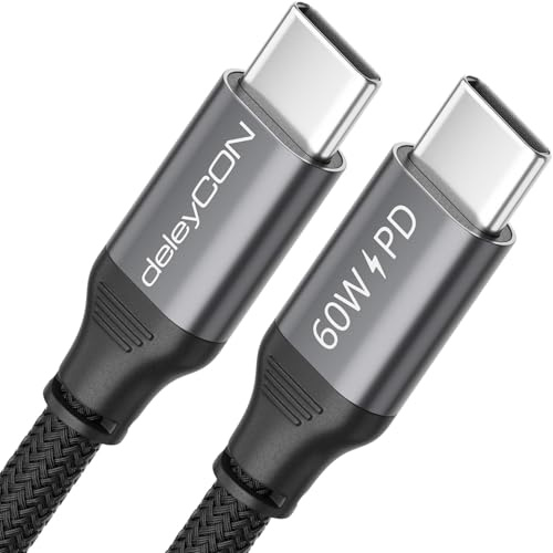 deleyCON 1m USB C Câble PD3.0 (60W Charge Rapide) USB-C vers USB-C Recharge pour iPhone 17 16 15 Pro Max Air Galaxy S26 S25 S24 S23 Pixel iPad Pro MacBook Air Tablettes Switch PS5