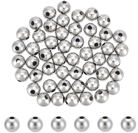 UNICRAFTALE 50 Stück Runde Abstandsperlen 10mm Edelstahl Kleine Nahtlose Perlen Glatte Metallperlen 3mm Loch Lose Perlen Für Armbänder Bauchketten Lagenarmbänder Schmuckherstellung