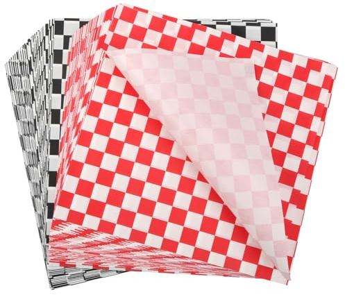 200 Stück Karierte Papier Wrap Öldicht Lebensmittelverpackung Butterbrot Lebensmittelqualität Fettbeständig für Sandwiches, Burger, Frittierte Speisen