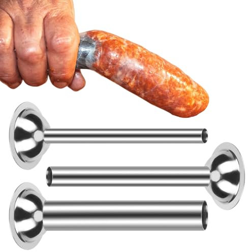 Lot de 3 Tube de Saucisse, Entonnoir Saucisse en Acier Inoxydable 12/19/32 mm, pour Hachoir à Saucisse Manuel Tubes Poussoir à Saucisse Outils de Remplissage pour Hachoir à Viande Taille 5