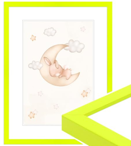 WANDStyle DIN A4 Bilderrahmen für Kinderzeichnungen, Bilderrahmen Kinder | Kinderbilderrahmen Neoengelb 21x30 cm, Wechselrahmen A4, Kinderzeichnungen aufbewahren, Rahmen H950 Made in Germany