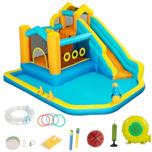 UEV Castello Gonfiabile 8-in-1 con Soffiatore, 395x355x220cm, Castello Gonfiabile per Bambini 3-8 Anni, Gioco Centrale da Divertimento Sicuro e Multifunzione