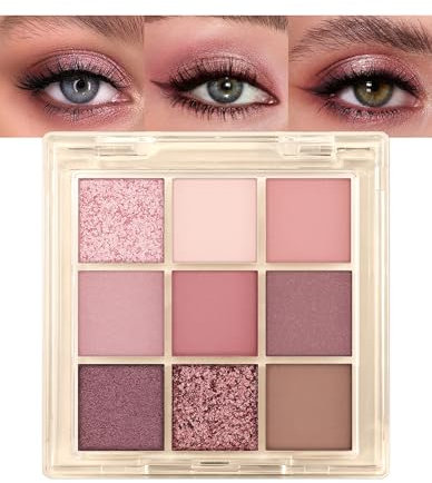 Erinde Palette Ombre à paupières 9 Couleurs, Pearlescent Palette de Fards à Paupières, Mates Longue Tenue Eyeshadow, Brillant Shimmer Palettes de Maquillage, Rose pigmentées# #04