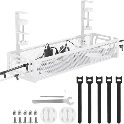 Kabel-Management-Tablett für den Schreibtisch, ohne Bohren, Kabel-Organizer für den Schreibtisch, Weiß