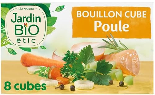 JARDIN BIO Bouillon Cube Poule 80g, sans huile de palme, pour une cuisine saine et savoureuse- Lot De 4