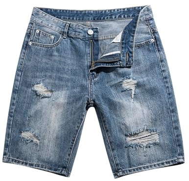 Pantalones cortos para hombre, pantalones cortos de verano, vaqueros de moda para hombre con agujeros rotos, corte estrecho, pantalones cortos de mezclilla elásticos, pantalones vaqueros informales