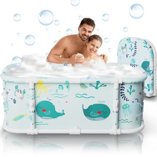 Portable Bathtub, 120cm Foldable Bathtub-Installation Free, 7 Layers Thicken Bath Metal Support, Therapy for Shower Stall Fold Up Soaking Bath Tub, Hot SPA, Ice Bath Tub (Wonder Ocean D2)