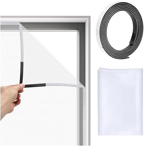 Magnetisches Moskitonetz für Fenster 150x180 cm – Fliegengitter mit Magnetband – Zuschneidbares Insektenschutznetz Weiß