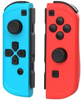 Cretech Manette Switch L/R sans fil pour Switch/Lite/OLED - Autonomie 8 h - Fonction vibration, Turbo fonction, Gyroscope 6 axes, Wake-up- Bleu et rouge