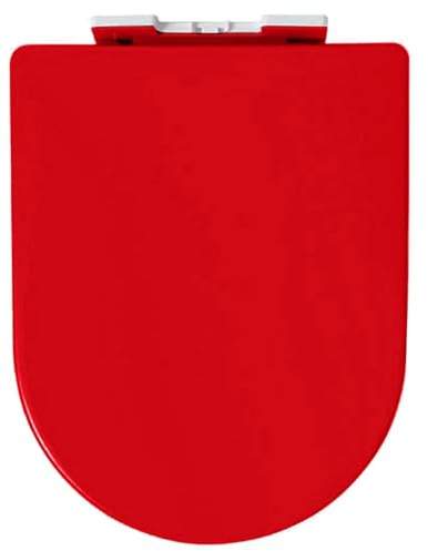 JNTFNE Asiento de Inodoro en Forma de D con Cierre Suave y liberación rápida para una Limpieza fácil, bisagras Ajustables, Asiento Grueso (Rojo, Morado, Naranja, Azul, Verde), Rojo