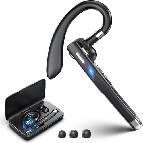 KESIEME Wireless Bluetooth Earpiece,Single Ear Wireless Headset with Noise Cancelling Mic,Bluetooth 6.1 Hands-Free Earphones,500mAh Charging Case,for Driving,Business