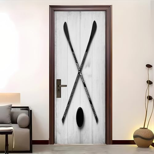 Türtapete Selbstklebend 90x200 cm DIY Wandbild Sport Eishockey Thema Wasserdicht Türposter PVC Türaufkleber,Tür Dekoration Graue Holzmaserung Fototapete Türfolie für Badezimmer Schlafzimmer Art Decals