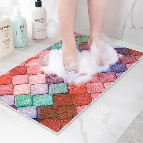 Shower Mat 40 x 60 cm Non Slip Anti Mould Bath mat for Inside Shower, Soft Textured Loofah Bathroom Floor Mat Foot Foot Scrubber, Washable Quick Dry