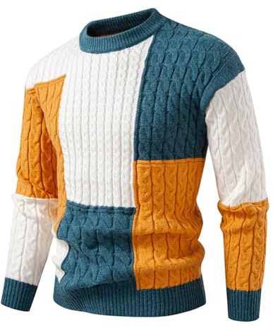 DUHENWU Jersey de cuello alto para hombre suéter de punto grueso y cálido jersey de bloque de color suéter holgado cuello tortuga suéter de invierno de gran tamaño Y2K adolescente manga larga sudadera