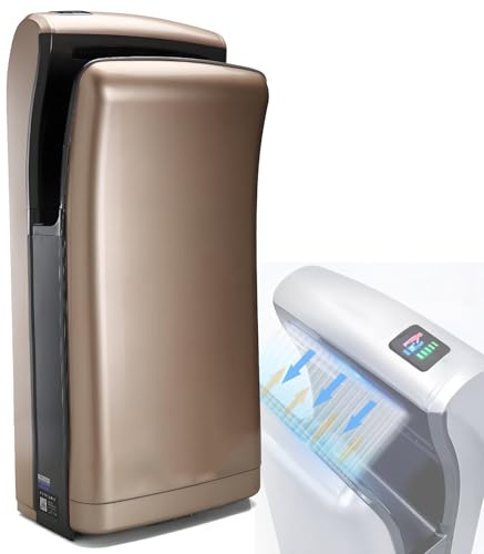 ToayNia Asciugamani Verticale filtrato, Asciugamani a Getto d'Aria ad Alta velocità da 1800 W, Asciugamani Commerciale Completamente Automatico, Asciugamani a Getto d'Aria bifacciale Gold