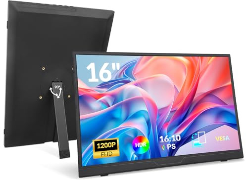 Rii 16 inch Portable Monitor,1920x1200 IPS Second Extender Monitor with USB-C Mini HDMI Port,Compatible with PC/Laptop/Mac/Phone/Switch/Xbox/PS4/5