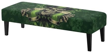 Xorudoydet Skull Shamrock Beer Print Dining Room Bench Covers Non-Slip Bench Chair Slipcovers Dust Proof Benchs Seat Cushion Slipcovers for Wedding, Party St Patrick's Day Decor