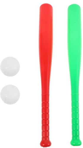 GARVALON 2 Juegos de Bate de Béisbol de Plástico para Juguetes de Béisbol al Aire Libre Equipo de Entrenamiento Infantil Colores Rojo y Verde Juego de Pelota para Patio