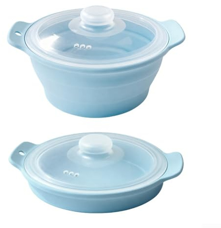 Panier vapeur compact en silicone pour micro-ondes pour petits ménages, dortoirs et cuisines de camping-car, facile à ranger et à transporter (bleu clair)