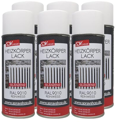 SDV Chemie Heizkörperlack Spray verkehrsweiss glänzend 6x 400ml RAL 9016