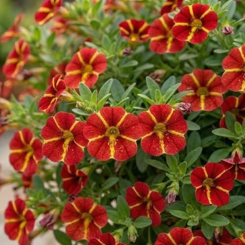 Bedwen Calibrachoa 'Cabaret Special Red Kiss' Plug Plant x4 – Million Bells Bicolour Red & Yellow Flowering Summer Bedding Plants for Hanging Baskets