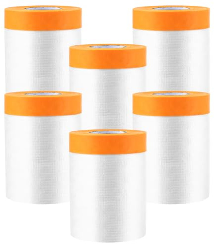 YOUNTHYE 6 Rollen Abdeckfolie mit Klebeband (65cm x 20m) - Transparentes Washi Tape Malerfolie Set - Staubschutzfolie für präzise Farbkanten & Möbel