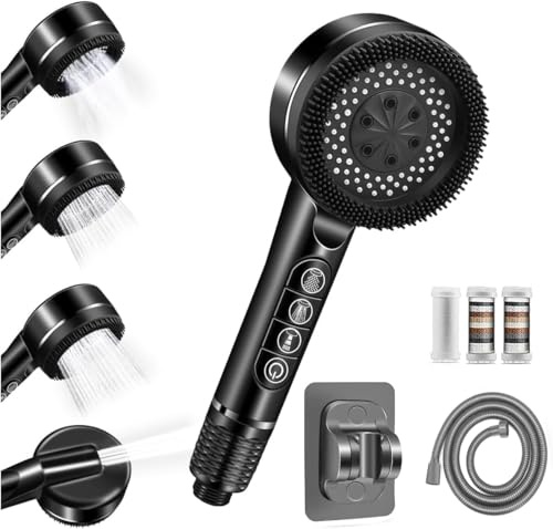 Arbudspro Hard Water Filter Shower Head with Hose, 4 Spray Modes,Black