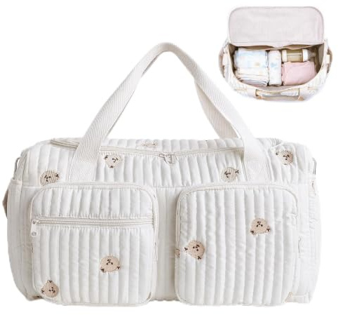 DASIAUTOEM Vielseitige Wickeltasche, Baby Wickeltasche und Umstandstasche, Leichte Gepolsterte aus Baumwolle mit Stickerei, für Unterwegs, Geburt im Krankenhaus, Reisen, Kinderwagen