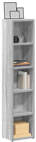 Kaloriko CD-hyllor 2 st. grå Sonoma trämaterial 21 x 16 x 93,5 cm med 5 fack för ca 80 CD-skivor och DVD-skivor, modern hylla för vardagsrum, kontor, spel och hemmabio
