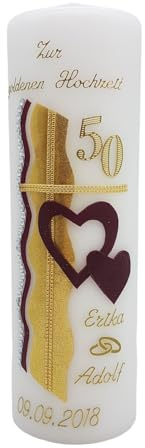 Hochzeitskerze GH-32 zur goldenen Hochzeit in vers. Farben inkl. Namen und Datum