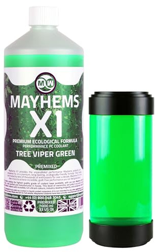Mayhems - X1 Premixed PC Coolant - Computer Water Cooling Fluid - Liquid Cooling, Eco Friendly Series, 1 Litre, Tree Viper Green | UV Green, 1000ml, Vegetable-Extract Base, 85% Biodegradable in 30 Days