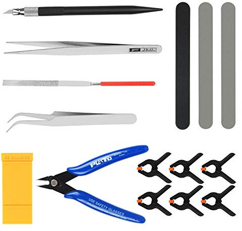 CHIFOOM 16tlg Modellbau Werkzeug Set Model Basic Tools Gundam Modeler Werkzeugsatz mit Bausatz Skalpell Feder Spannzwingen Bausätze für Gundam Bendai Revell Panzer Flugzeug Automodell