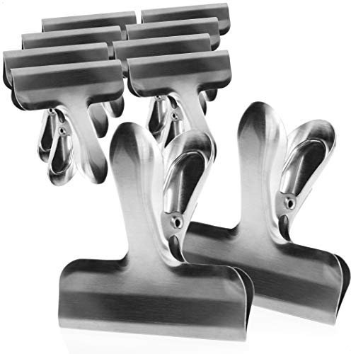 COM-FOUR® 10x Clips de bloqueo medianos - Clips de bloqueo para bolsas y bolsas de comestibles - Clips de bloqueo de acero inoxidable (10 piezas - plateado - mediano)