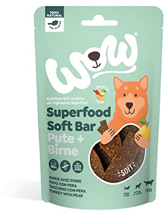 WOW Soft-Snacks I Bars Pute I Putenfleisch mit Birne für Hunde I 100% Natur I Nahrungsergänzung I Belohnung beim Spiel & Training (1x 150g)