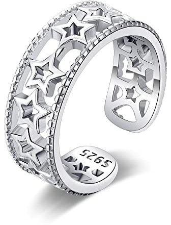 FUNEIA Zehenring aus 925er Sterlingsilber, verstellbarer Zehenring für Damen, Mond, Stern, Blume, Herz, Schwanz, Band, offenes Zehenring-Set, Sommer, Strand, Fußschmuck, Metall, Kupfer, Metall, Kupfer