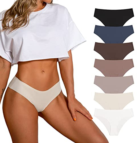 SHARICCA Women Seamless Cheeky Bikini No Show Panties Ladies Invisible Breathable Hipster Soft Stretch Underwear 7 Pack (7P11,M)