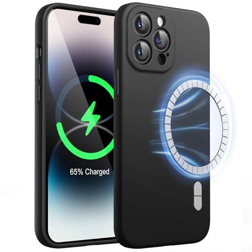 JETech Magnetic Silicone Case for iPhone 14 Pro Max, Black | Compatible with MagSafe, Silky Soft Touch, Full Camera Lens Protection, Shock Absorbing Phone Cover