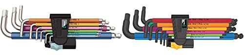 Wera 05022640001 950/9 Hex-Plus Multicolour Imperial 2, 9-teilig & 05022669001 L-Key Set 3950 SPKL/9 SM Metric of Stainless Steel, Silver