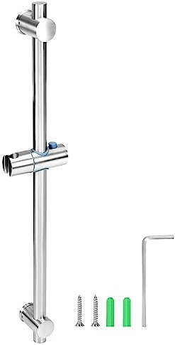 QWORK® 66 cm Barre de Douche avec Support Pommeau de Douche - Acier Inoxydable SUS 304 - Finition Brossée - Trous de Fixation Réglables