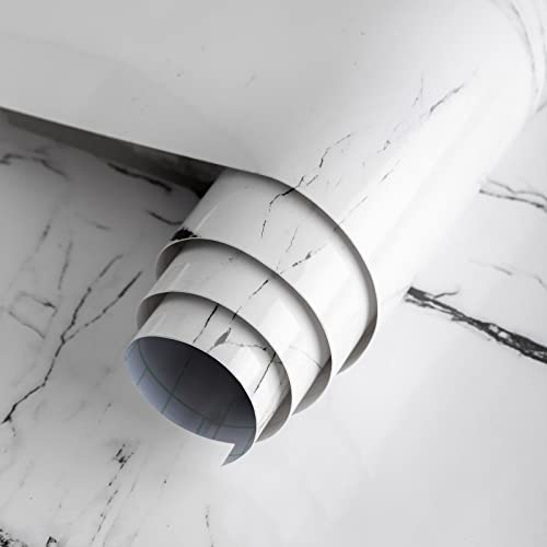 JSEVEM Marmor-Tapete, 40 cm × 3 m, weiß-graues Linienmuster, zum Abziehen und Aufkleben, dick strukturiert, wasserdicht, graues Granit-Kontaktpapier, selbstklebende Vinylfolie, klebrige