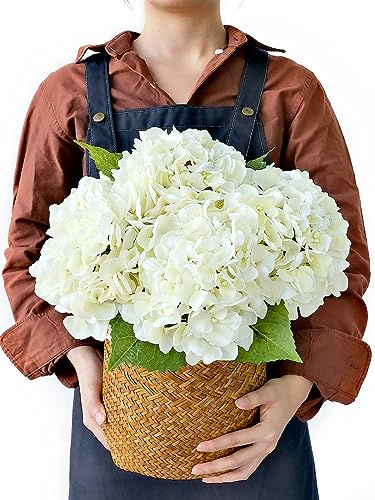 JINWOE 4PCS White/Cream Hydrangea Artificial Flowers, 21 Lifelike Latex Silk Real Touch Faux Hydrangea Flowers, Artificial Hydrangeas Bouquet for Wedding Centerpieces Tables Party Home