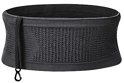 Adorila Slim Running Belt, No-Bounce Hidden Waist Pack with 360° Opening for Soft Flask, Cellphones, Keys or Gels, Black, Large