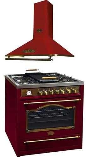 Kaiser Empire Set/Kaiser A 9315 rödEm köksfläkt 90 cm gas elektrisk stående spis kejsare HGE 93555 rödEm/elektrisk ugn/8 funktioner/självrengörande/roterande spett/kaminhuv/vägghuva