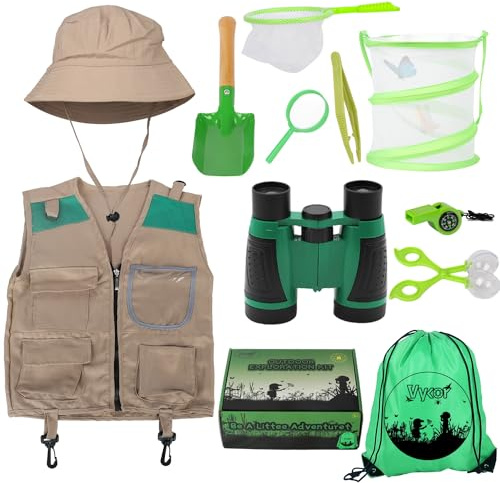 Outdoor Explorer Kit Bug Hunting Kits for Children Explorer Costume includes Explorer Hat Cargo Vest 3-7 Year Old Boys Girls Kids Adventure Kit Children Outdoor Educational Kit
