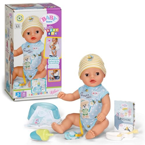 BABY born Lukas (Little Baby Boy) - 36 cm große Babypuppe - 7 Funktionen inkl. Accessoires & Strampler - Funktioniert komplett ohne Batterien - Geeignet für Kleinkinder ab 1 Jahr