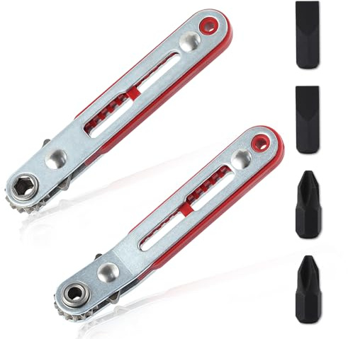 LEONTOOL 2 Pcs Mini Clé à Cliquet Drive Tournevis Set 1/4 Pouce Hexagonal Tête Bit Réversible Drive Poignée avec Tête Plate et Phillips